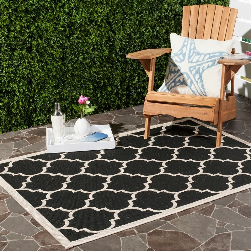 Courtyard CY6914 Power Loomed Indoor/Outdoor Area Rug - Black/Beige - 4'x5'7" - Safavieh.
