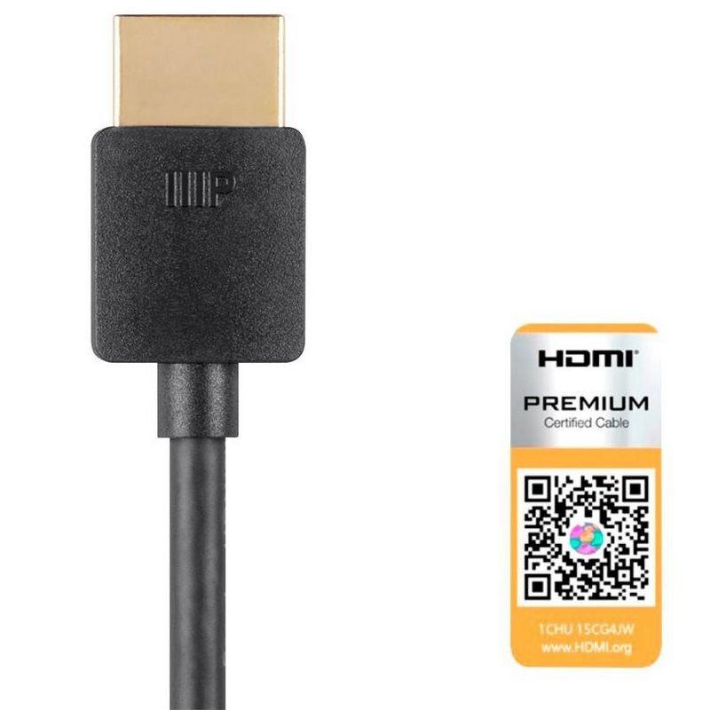 Monoprice HDMI Cable - 1 Feet - Black| Certified Premium, 4K@60Hz, HDR, 18Gbps, 36AWG, YUV, 4:4:4, Compatible with UHD TV and More - Ultra Slim Series