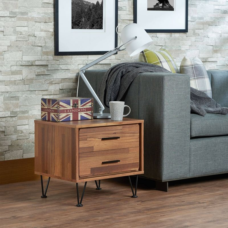 20" Deoss Accent Table Walnut Finish - Acme Furniture: Glass Top, Geometric Base, No Tools Assembly