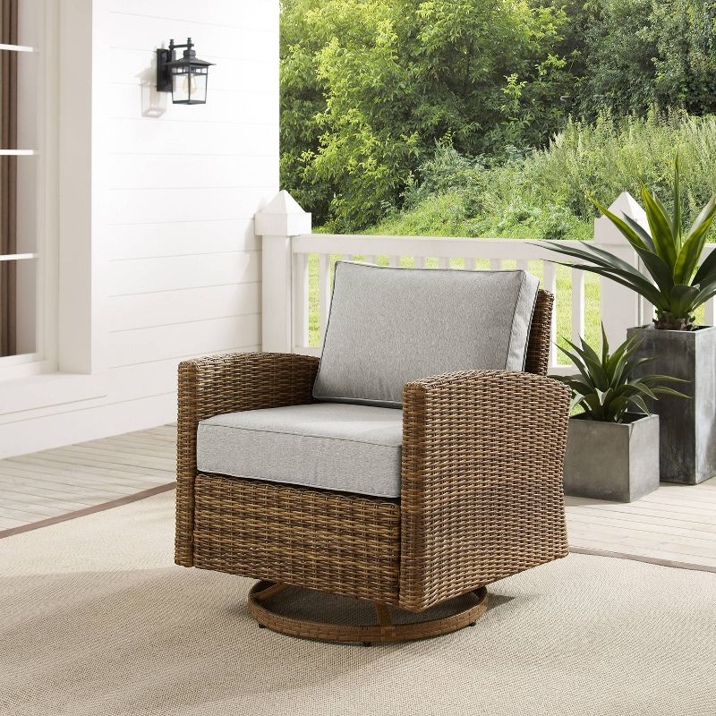 Bradenton Outdoor Steel Swivel Rocking Chair Gray/Weathered Brown - Crosley: Resin Wicker, Moisture-Resistant Cushions