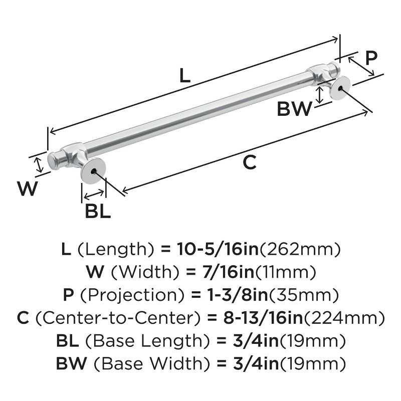 Amerock Winsome 8-13/16 inch (224mm) Center-to-Center Polished Chrome Cabinet Pull