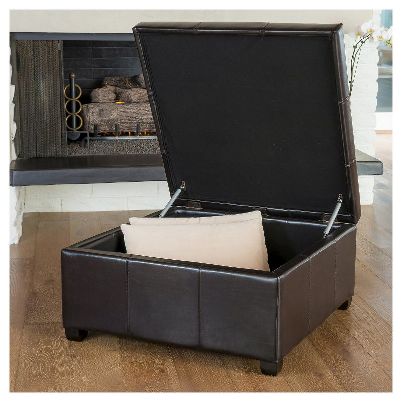 Richmond Bonded Leather Storage Ottoman Espresso: Coffee Table & Seating - Christopher Knight Home