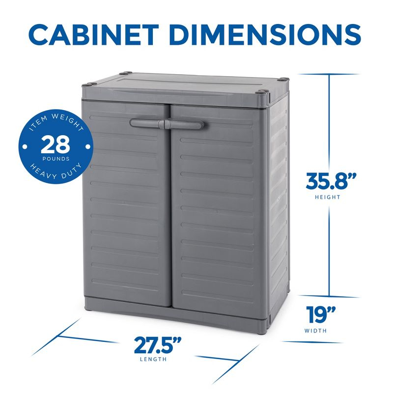 Gracious Living 2-Shelf Cabinet Organizer, MaxIt Base Cabinet Storage for Garages, Basement, Workshop, and More, Grey, Small