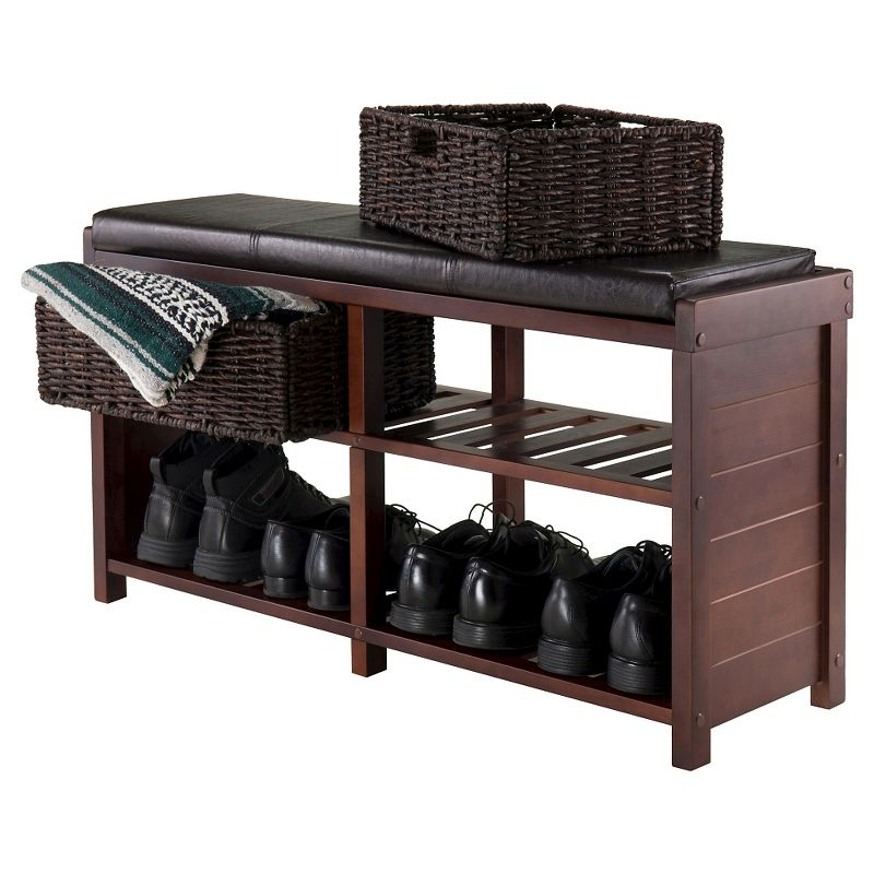 Colin Entryway Storage Bench with Cushion Cappuccino - Winsome: Upholstered Wool, Wood Legs, Spot Clean