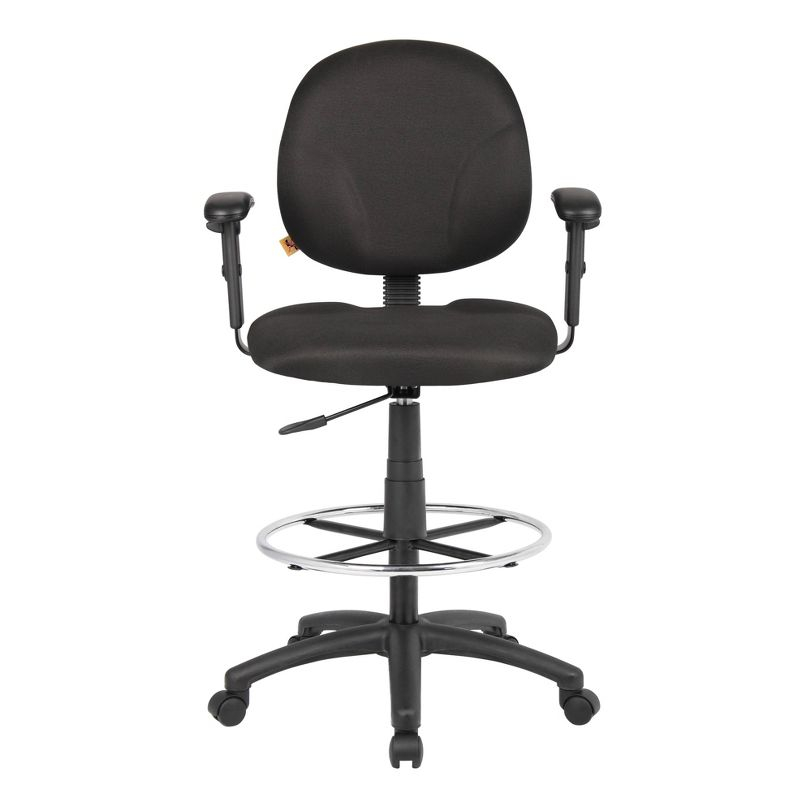 Drafting Stools with Adjustable Arms Black - Boss Office Products: Pneumatic Lift, 275lb Capacity, Nylon Base
