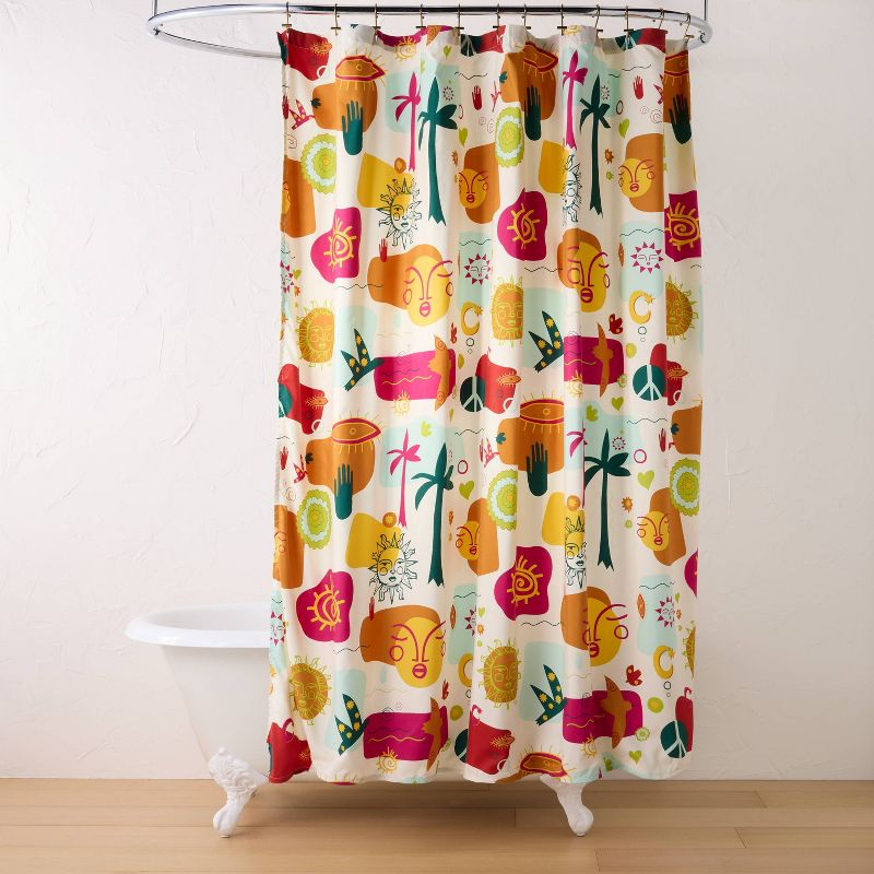 13pc Collage Shower Curtain Bundle with Hooks - Opalhouse™ designed with Jungalow™: Abstract Pattern, Machine Washable, Twill Fabric