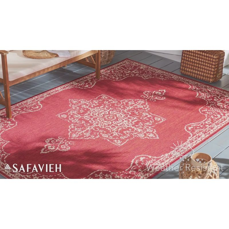 Beach House BHS180 POWER LOOMED Indoor/Outdoor Runner Rug - Red/Creme - 2'2"x6' - Safavieh