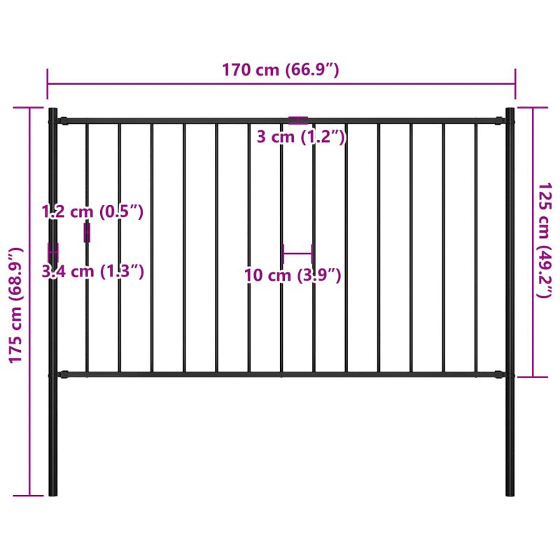 vidaXL Fence Panel with Posts Powder-coated Steel 5.6 ft.x4.1 ft. Black