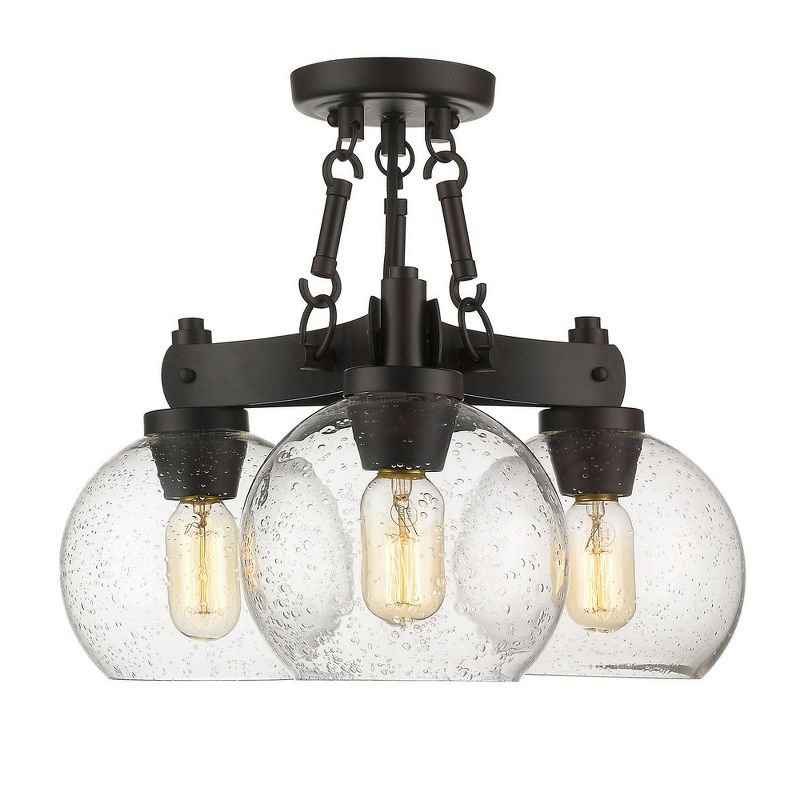 Golden Lighting Galveston 3-Light Semi-flush in Rubbed Bronze with Seeded Glass