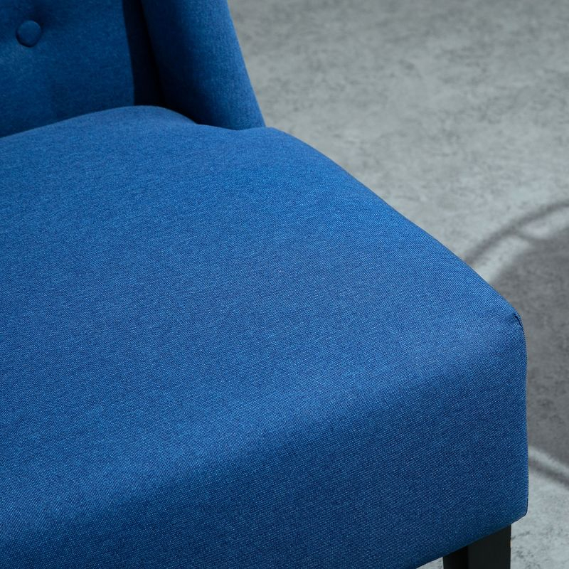 HOMCOM Wingback Double Sofa Linen Fabric Upholstery Button Tufted Loveseat Armless Couch Modern Contemporary Living Room Settee with Wood Legs, Blue