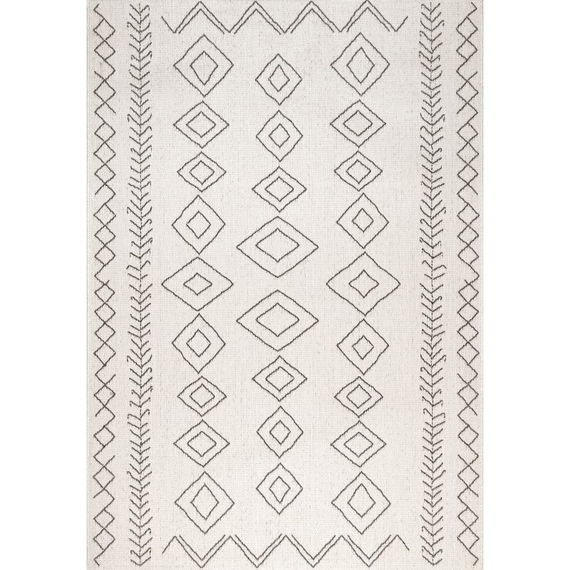 Nuloom Serna Diamond 8x11 Indoor/Outdoor Area Rug for Living Room Patio Deck Front Porch Kitchen, Ivory/Dark Grey