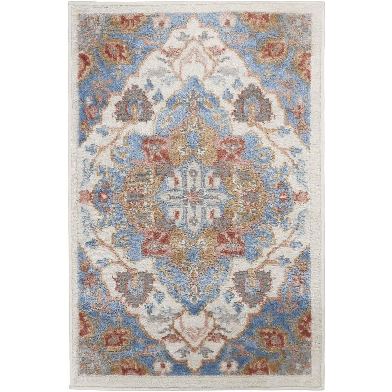 Nourison Elation Floral Medallion Indoor Rug Ivory Blue 2' x 3'