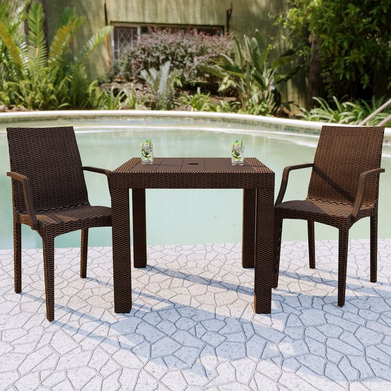 LeisureMod Mace Modern Dining Arm Chair for Indoor and Outdoor Home, Set of 2 in Brown