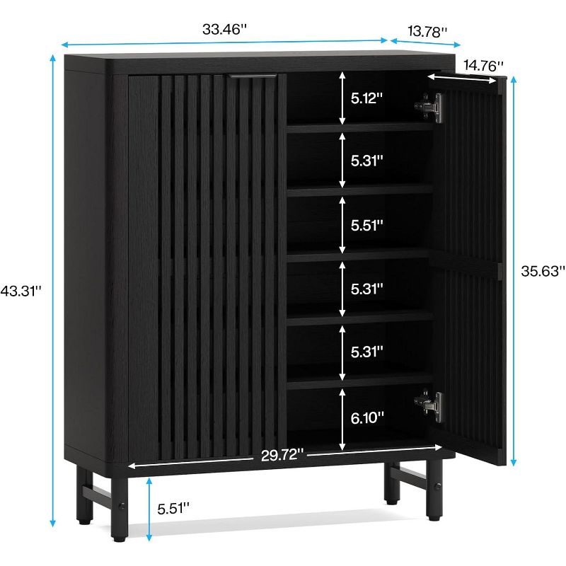 Tribesigns 6-Tier Shoe Cabinet with Louvered Doors, Black