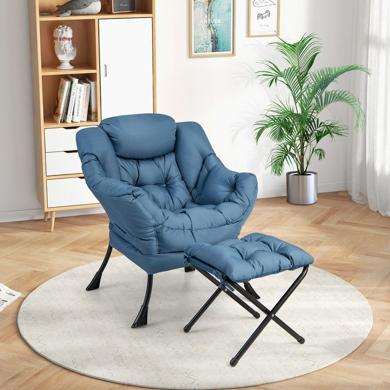Tangkula Lazy Sofa Chair Accent Leisure Armchair with Folding Footrest & Storage Pocket Blue