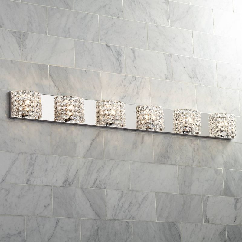 Vienna Full Spectrum Cesenna Modern Wall Light Chrome Hardwire 55" 6-Light Fixture Clear Crystal for Bedroom Bathroom Vanity Reading Living Room House