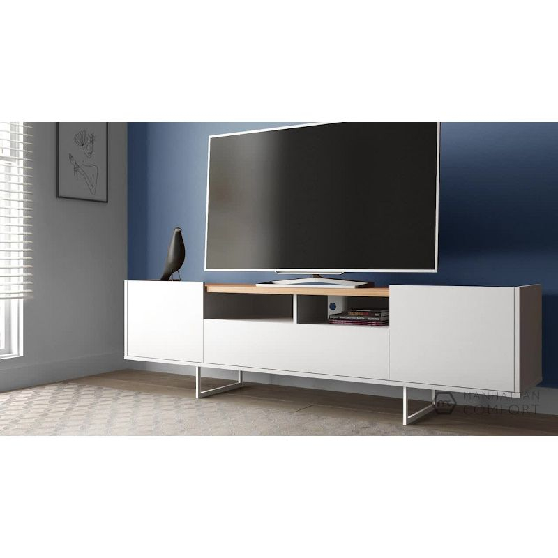 Winston TV Stand for TVs up to 65" White/Cinnamon - Manhattan Comfort: Entertainment Center with Cable Management