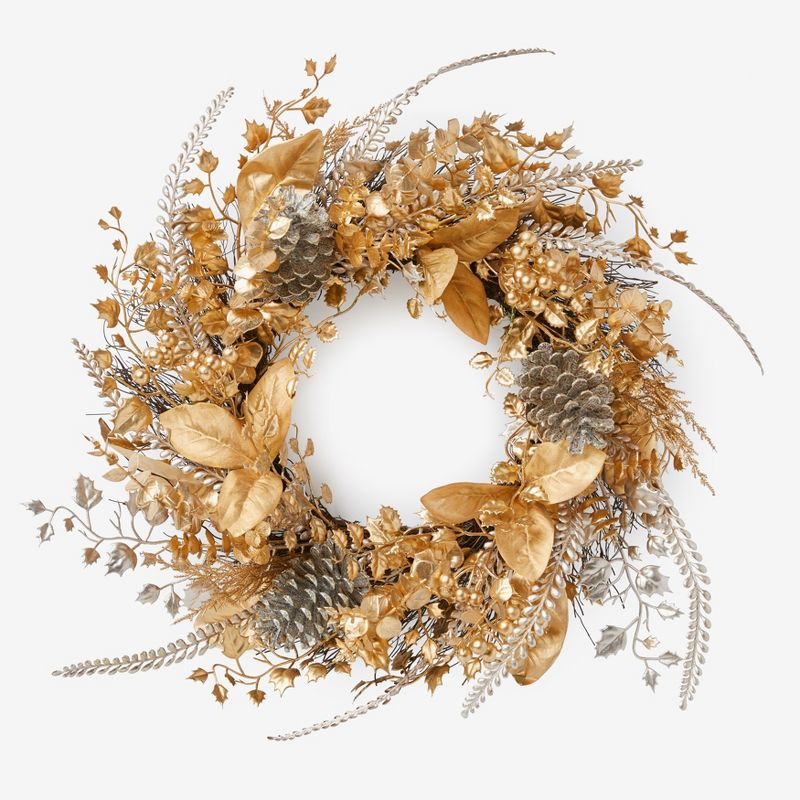 BrylaneHome Pre-Lit Gold & Silver Wreath - Gold Silver Lights