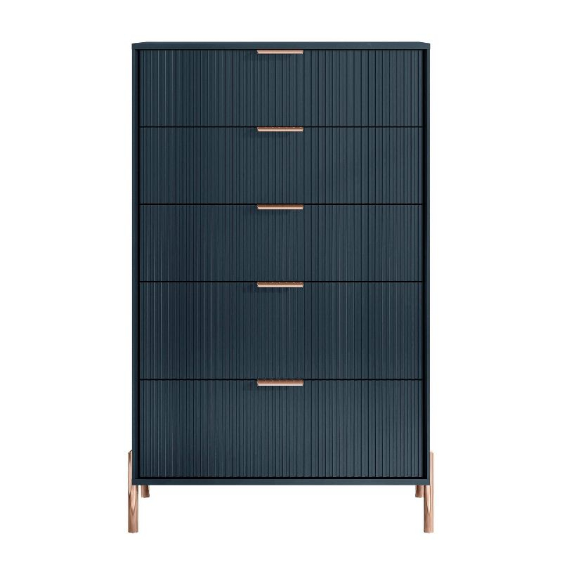 Festivo 4pc Modern Elegance Bedroom Chest and 6 Drawer Dresser and 3 Drawer Nightstands Set Navy