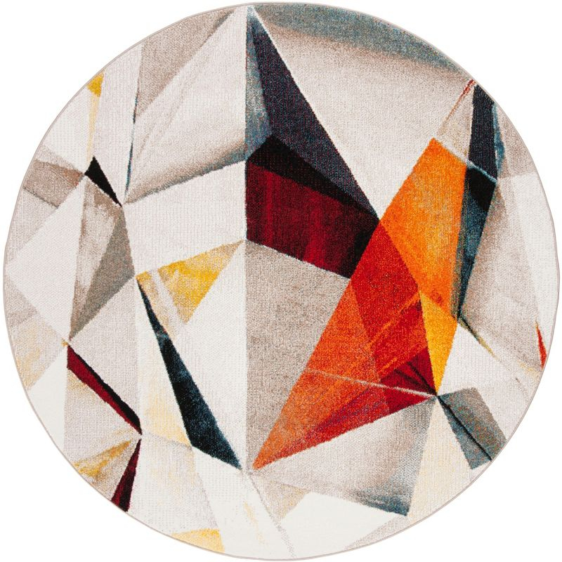 Porcello PRL6940 Power Loomed Indoor Accent Rug - 4' Round - Light Grey/Orange - Safavieh