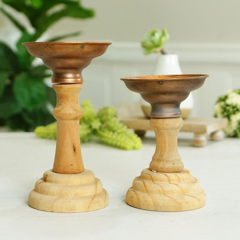 American Mercantile 4.5'' H Wood Tabletop Candlestick