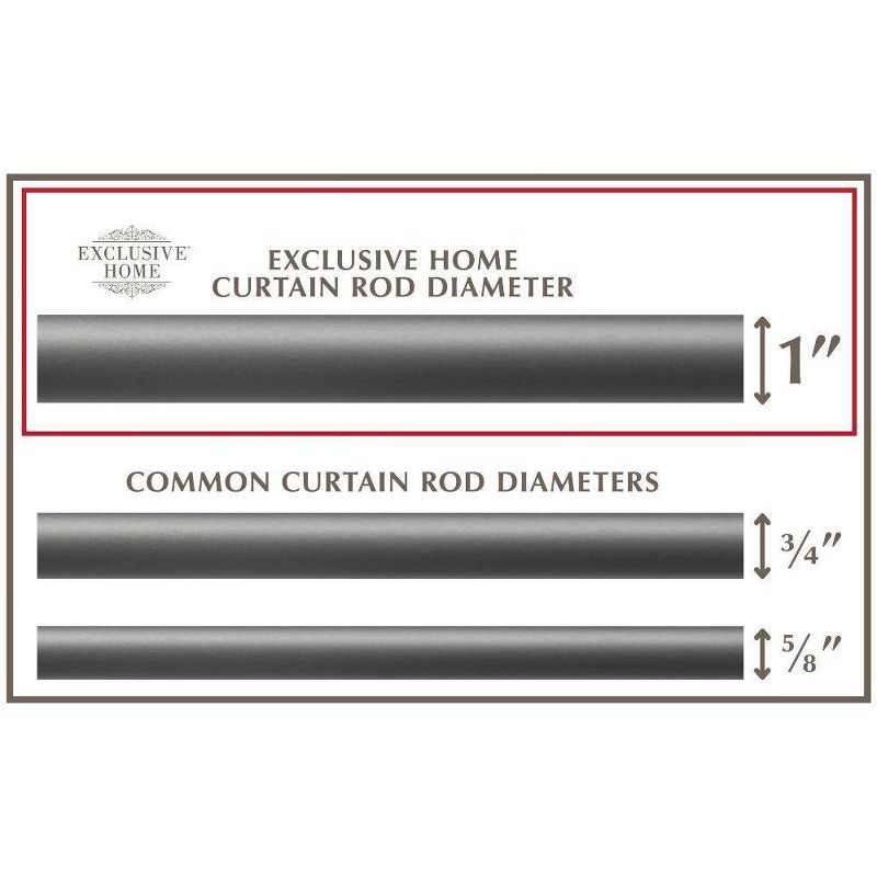 Exclusive Home 36"-72" Topper Curtain Rod - Gunmetal: Matte Finish, Iron, Flat Cap Finial, 25 lb Capacity