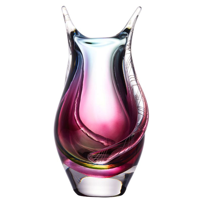 Luxury Lane Hand Blown Sommerso Art Glass Teardrop Vase Multicolored 8"H