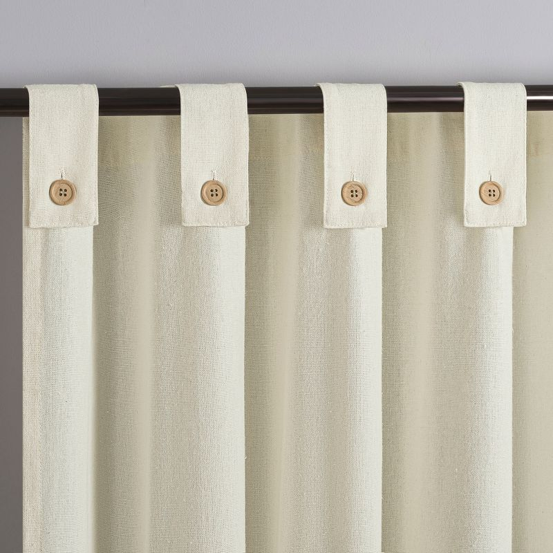 40"x63" Archaeo Light Filtering Cotton Blend Button Tab Top Curtain Panel Cream: Transitional Off-White Curtain
