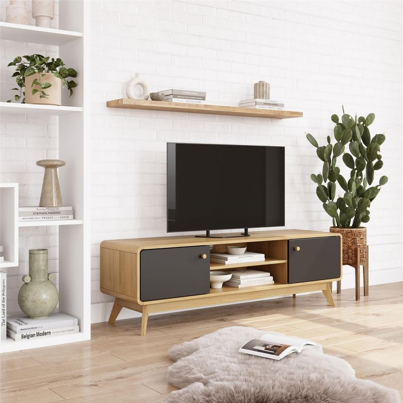 Ren Home Leva Scandinavian 2 Door Rounded TV Stand, Oak and Black
