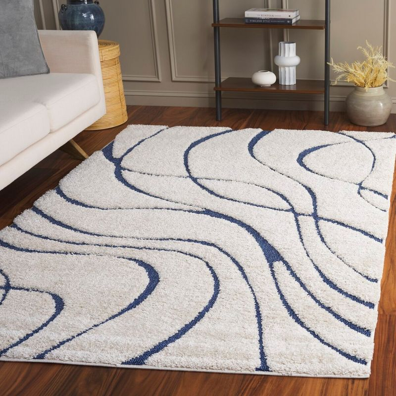 Florida Shag SG471 Power Loomed Indoor Area Rug - Cream/Blue - 5'3"x7'6" - Safavieh