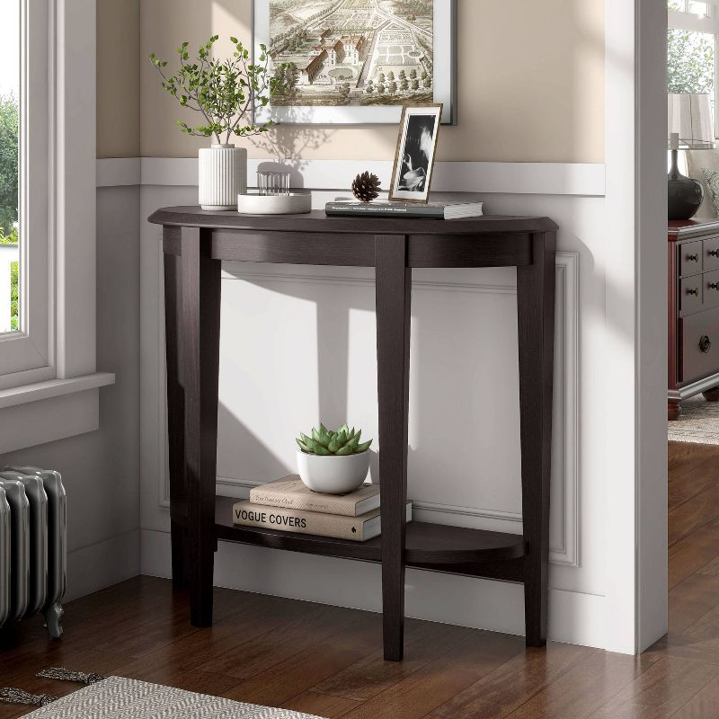 24/7 Shop At Home 36" Heartrhythm Transitional Half Moon Console Table with Shelf Espresso: Entryway Storage, MDF & Veneer