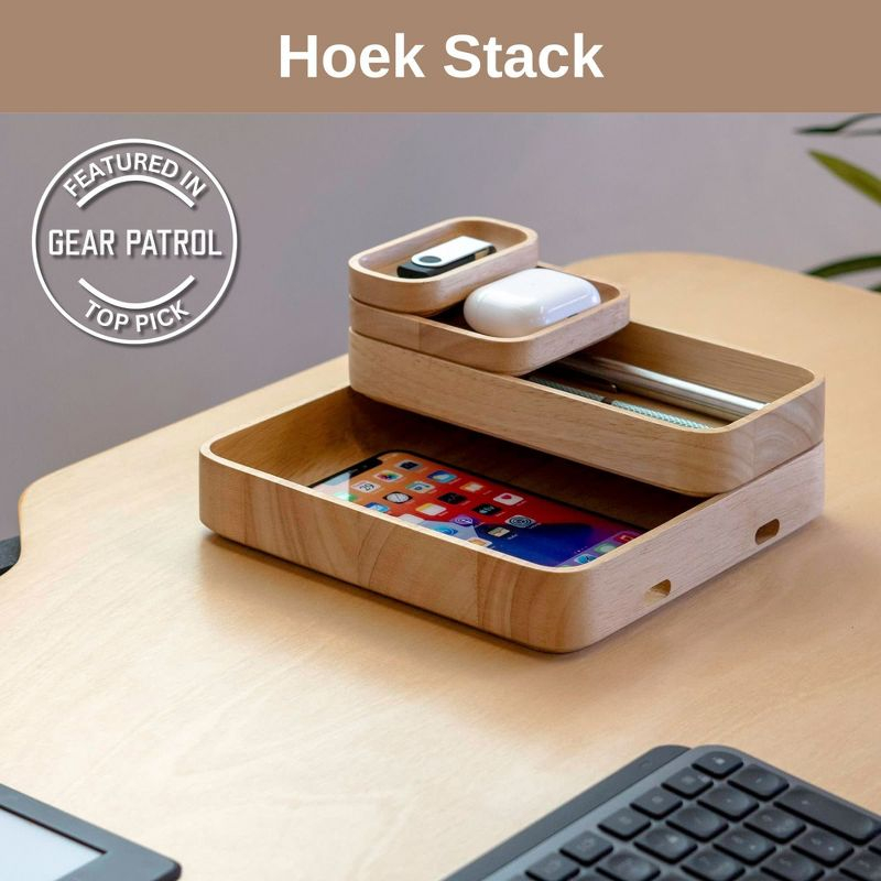 Hoek Stack Modular Desk Organizer - Sustainable Solid Wood with Sliding & Stackable Trays, Cork Bottom - Mid-Century Modern Setup to Study (Birch)