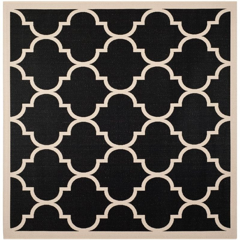 Courtyard CY6914 Power Loomed Indoor/Outdoor Area Rug - Black/Beige - 5'3"x5'3" - Safavieh.