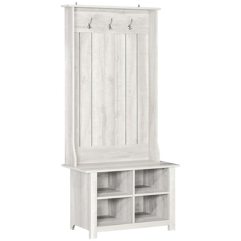 HOMCOM Hall Tree with Shoe Storage Bench, Entryway Bench with Coat Rack, Accent Coat Tree with Adjustable Shelves for Mud Room, Distressed White