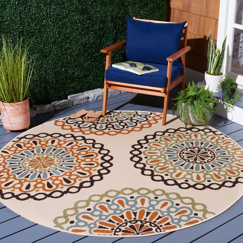 Veranda VER092 Power Loomed Indoor/Outdoor Accent Rug - Cream/Terracotta - 3' Round - Safavieh