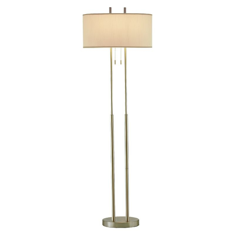 Adesso 62" Duet Floor Lamp Silver/Ivory: Modern Standing Lamp with Pull Chain, ETL Listed, Metal Body