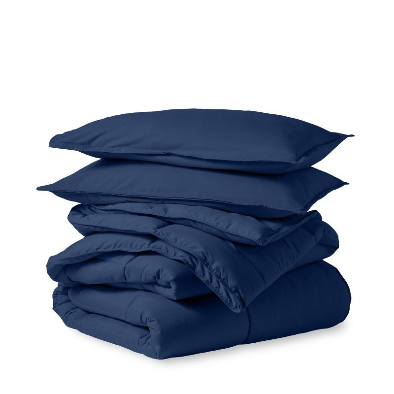 Queen Comforter Set 5Pc Down Alternative Ultra Soft Solid Comforters with Shams, Decorative Pillow & Bed Skirt - Navy