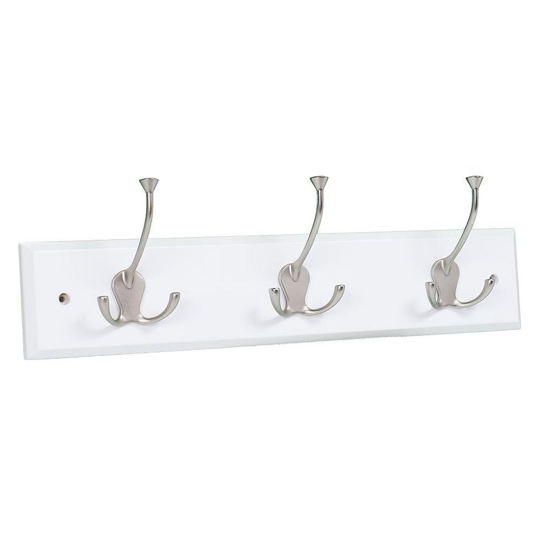 BirdRock Home Tri Hook Coat Rack - 3 Hooks - Wall Mount Hat Rack - White Finish - Satin Nickel Hooks
