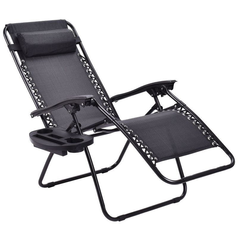 Costway 2 PCS Zero Gravity Chairs Lounge Patio Folding Recliner Outdoor Black with Cup Holder Black
