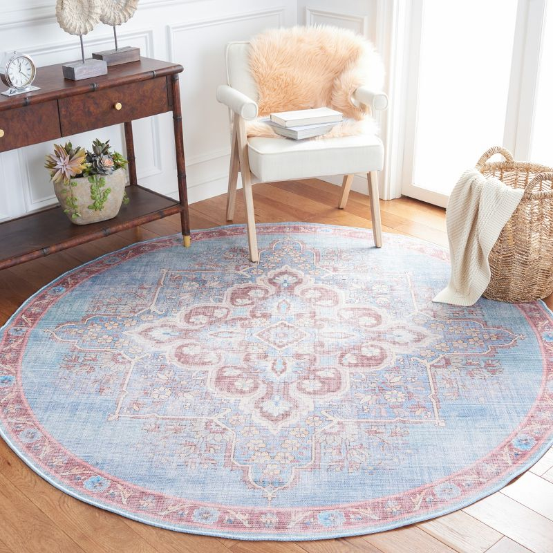 Serapi SEP580 Power Loomed Machine Washable Skid-Resistant Indoor Area Rug - Blue/Brown - 6'7" Round - Safavieh