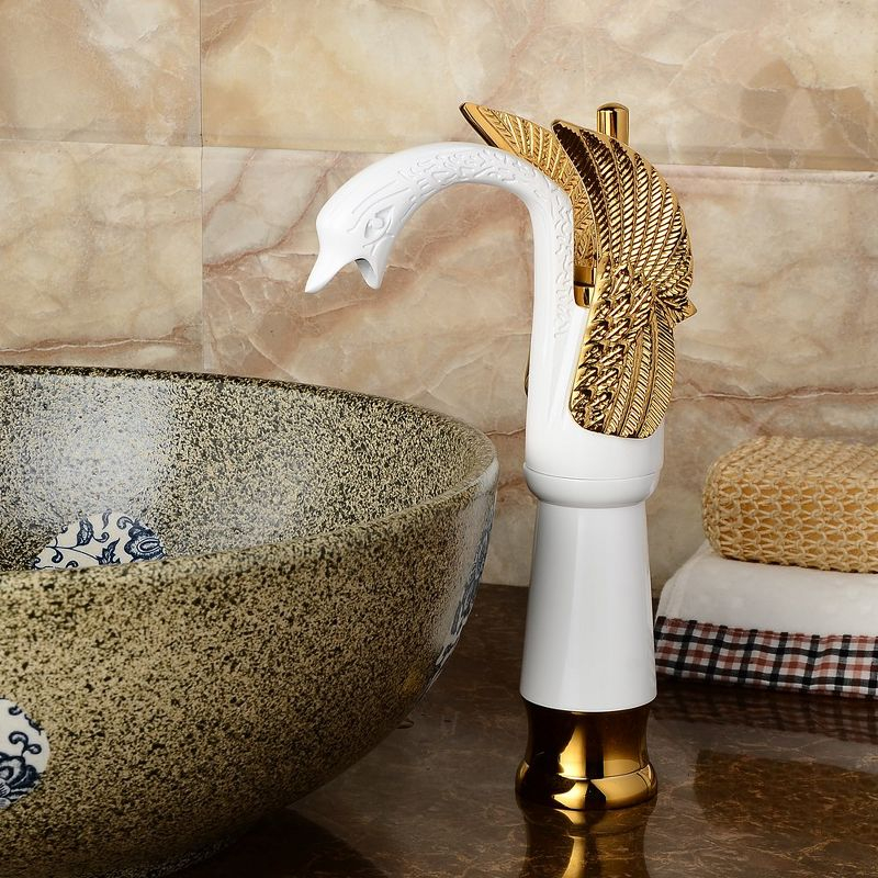 BWE Single Handle Vessel Sink Faucet with Pop-Up Drain in Gold