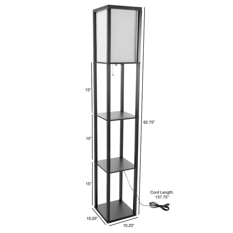 Torchiere Floor Lamp Black/White with 3-Tier Storage Shelves (Includes LED Light Bulb) - Lavish Home