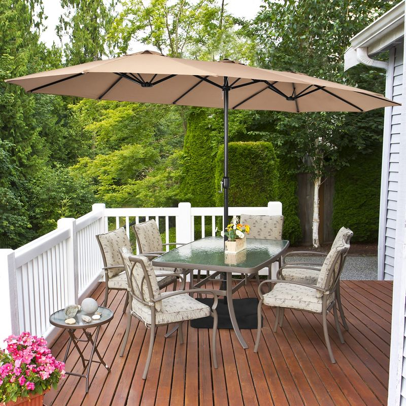 Costway 15FT Double-Sided Twin Patio Umbrella Outdoor Market W/ Crank & Base Coffee