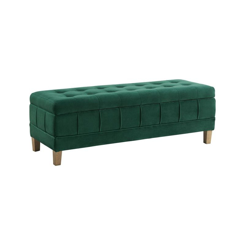 Picket House Furnishings Jude Tufted Storage Ottoman Green: Upholstered Bench with Foam Fill & Plywood Frame