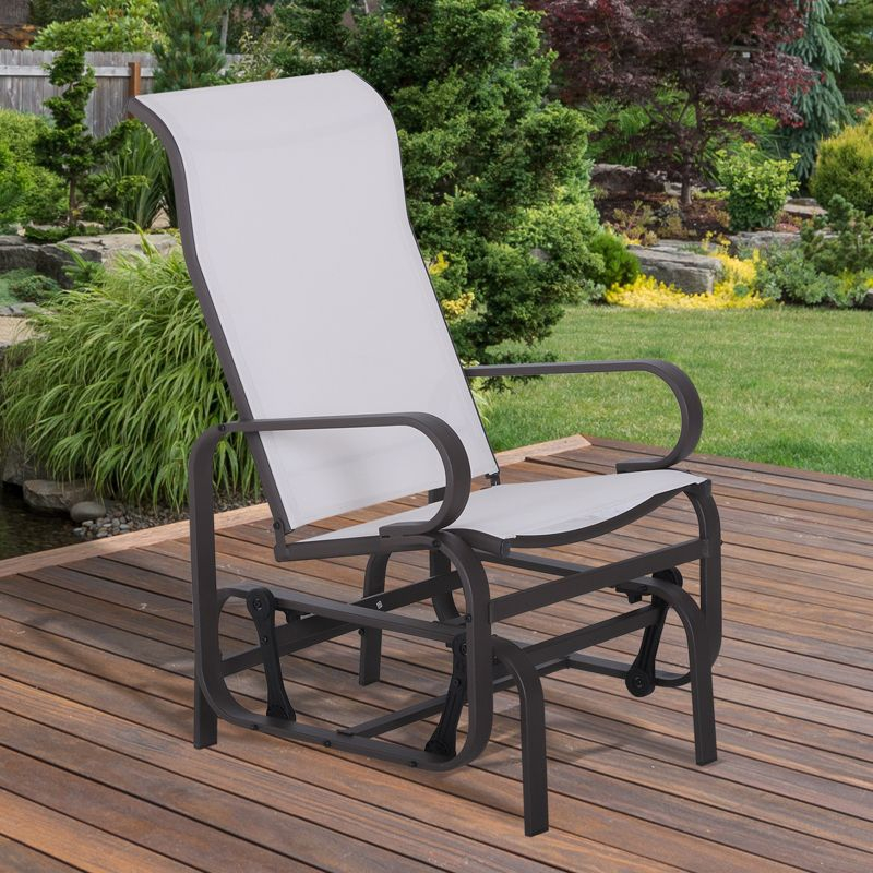 Outsunny Gliding Lounger Chair, Outdoor Swinging Chair with Smooth Rocking Arms and Lightweight Construction for Patio Backyard, White