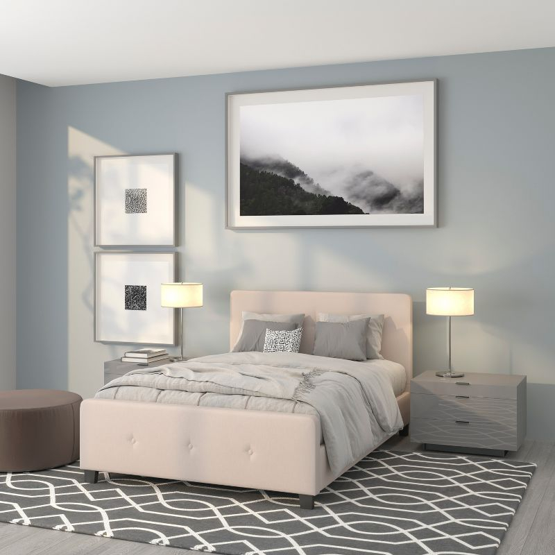 Flash Furniture Tribeca Full Size Tufted Upholstered Platform Bed in Beige Fabric