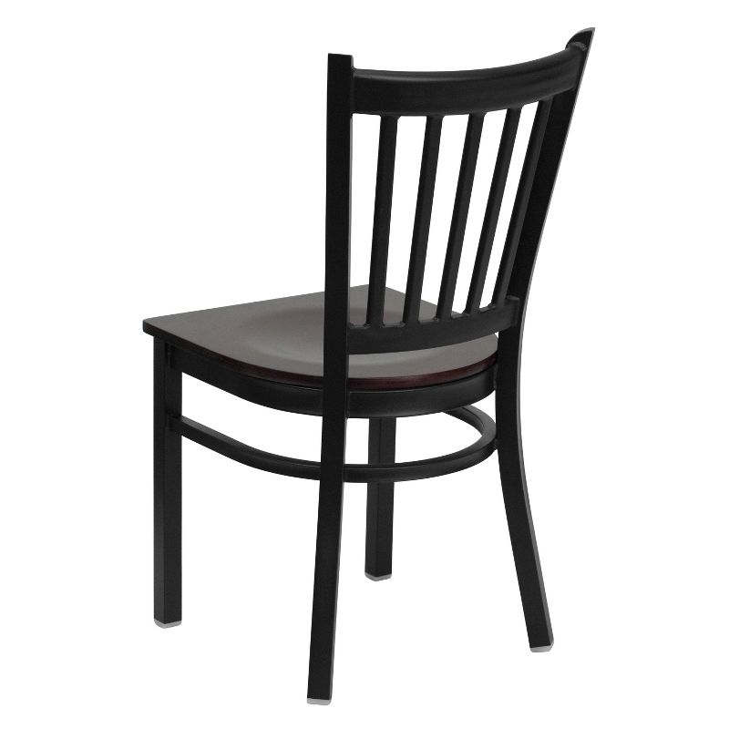 Flash Furniture HERCULES Series Black Vertical Back Metal Restaurant Chair - Mahogany Wood Seat