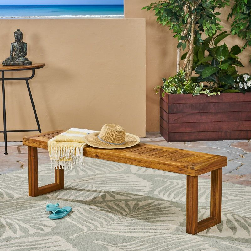 GDFStudio Josette Outdoor Acacia Wood Dining Bench, Sandblasted Natural Brown