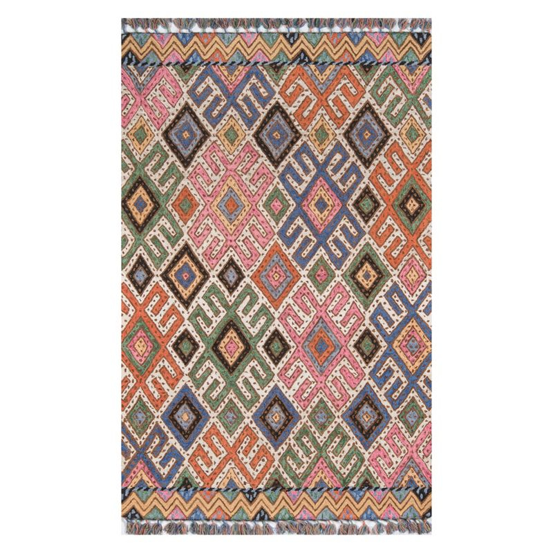 Momeni 5'x8' Geometric Tufted Area Rug: Wool, Multicolor, Contemporary, Handmade, Low Pile, Indoor Use