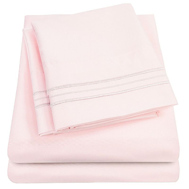 4 Piece Sheet Set, Ultra Soft 1800 Series Collection - King, Pale Pink